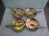 Miniature Brass Plate Stand With 4 Small Ptate And 4 Small Spoon For Homedecor And Kids Playing