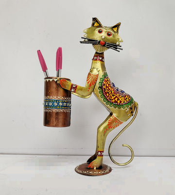CAT DESIGN TRADITIONAL HANDPAINTED TABLE ORGANIZER PEN HOLDER
